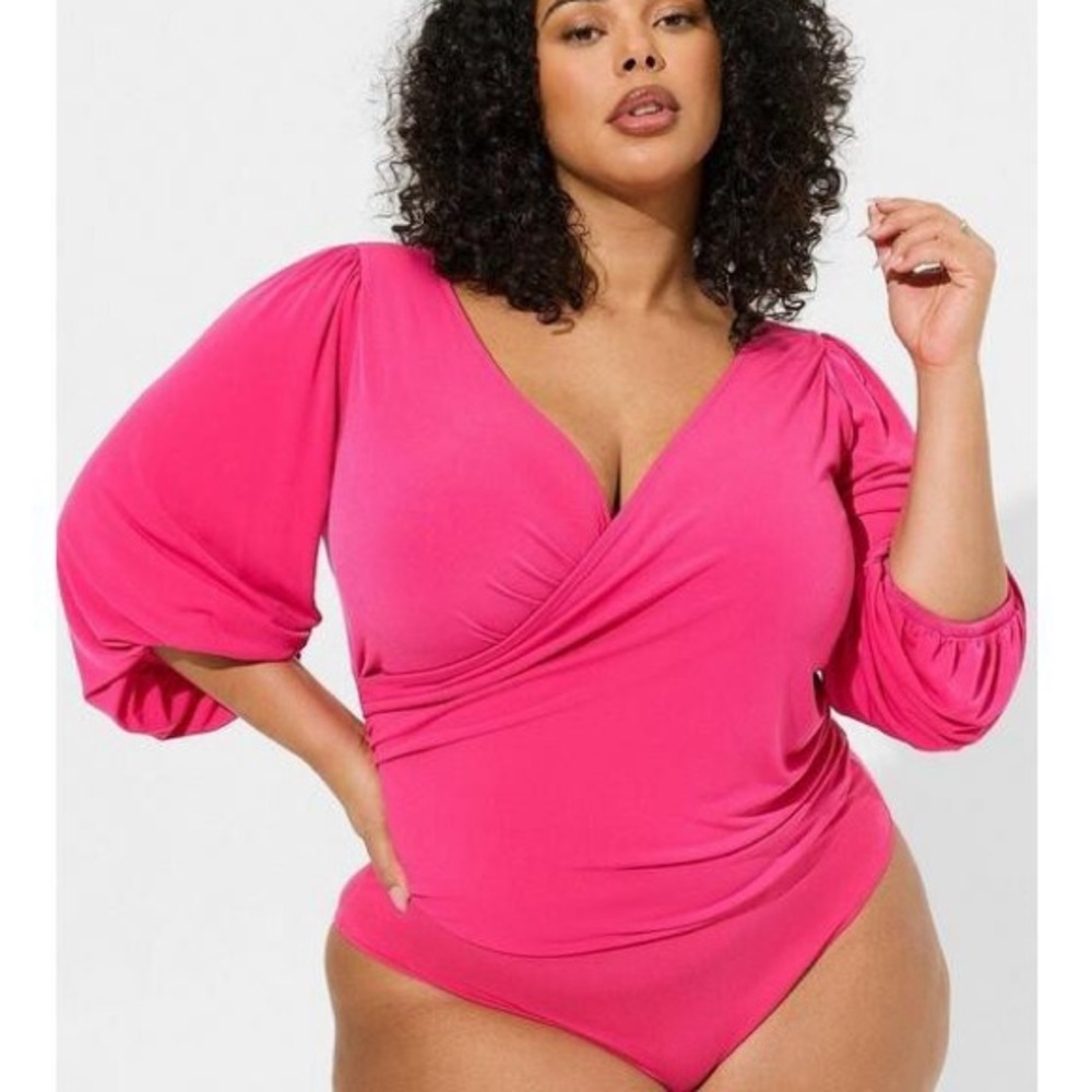 TORRID Studio Knit Surplice Vibrant Pink Wrap Bodysuit